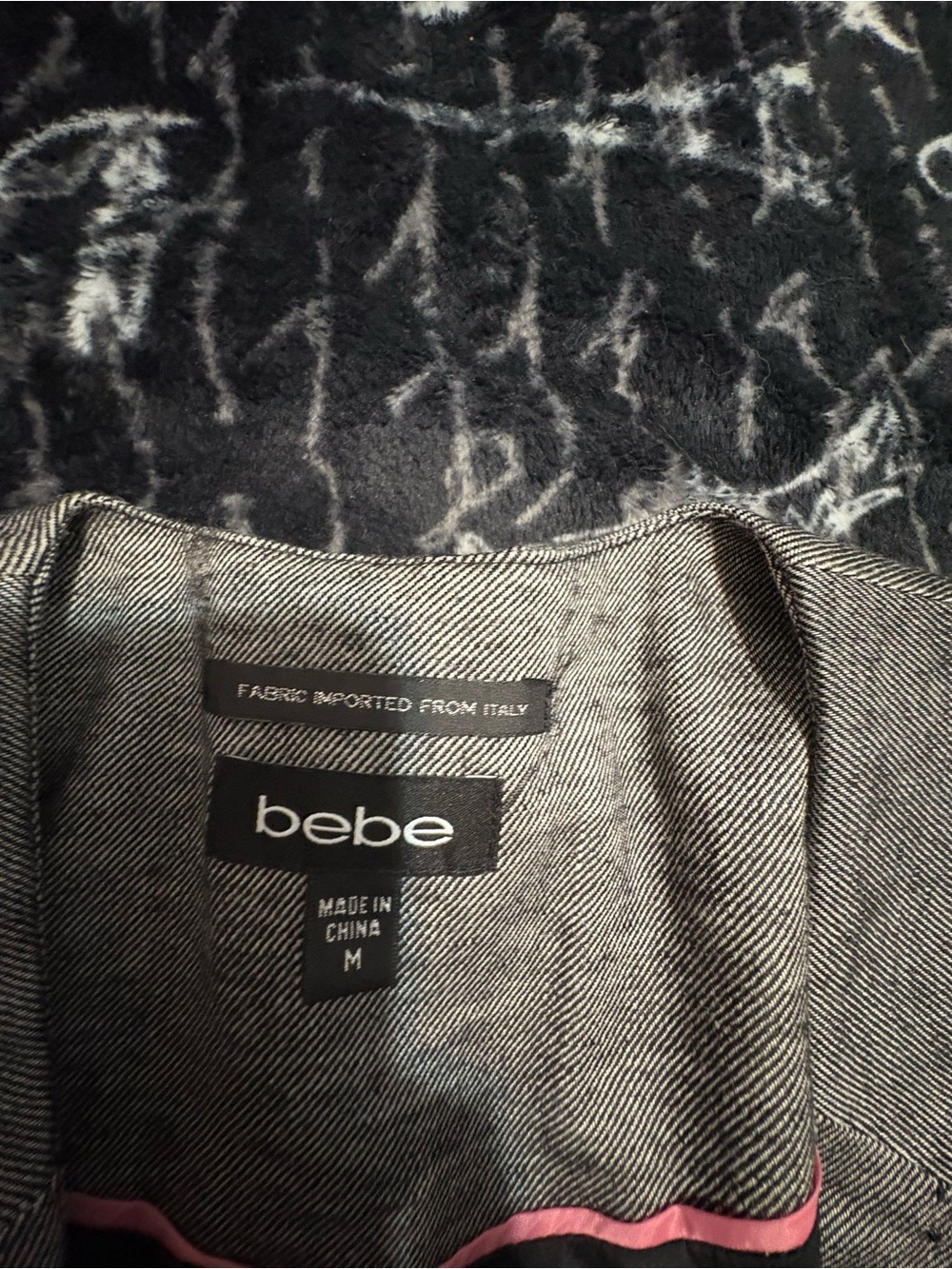 bebe Gray Herringbone Blazer with Pink Trim